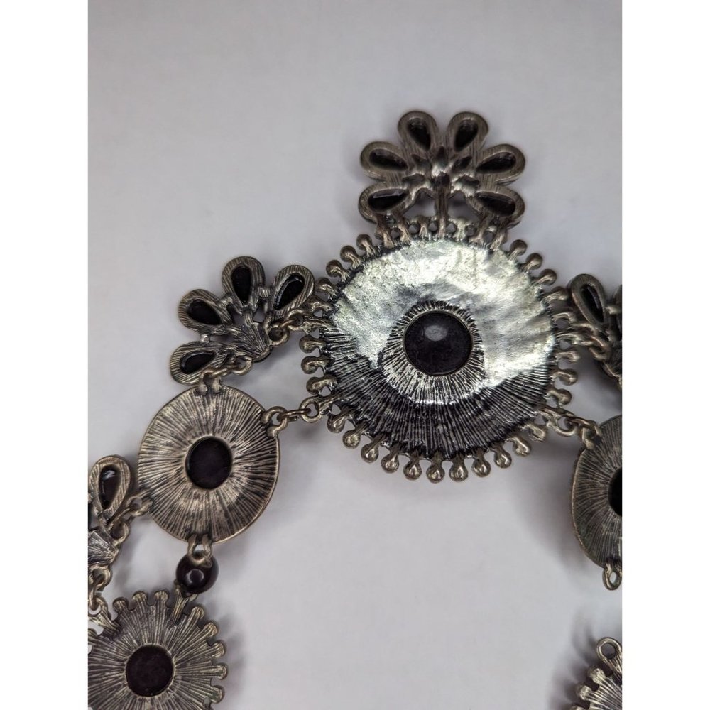 Statement costume jewelry silver tone western style sun burts black beads 21 inc - Picture 11 of 11